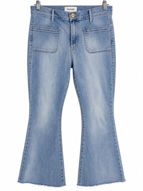 FRAME Le Bardot Crop Flare Jeans Fenix Size 28 Raw Hem
